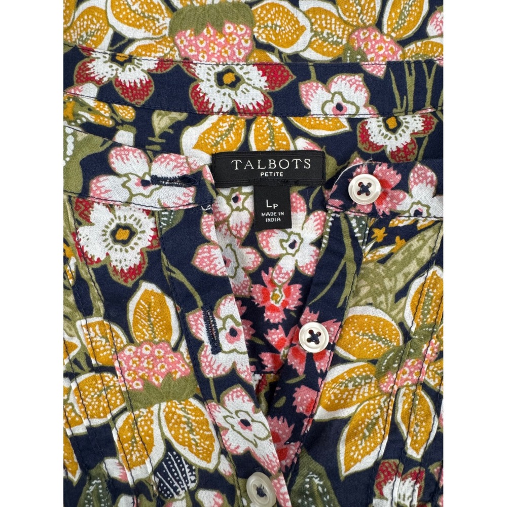 Talbots Petite Navy Floral Cotton Button Front Blouse Long Sleeve Top‎ LP - Picture 5 of 6